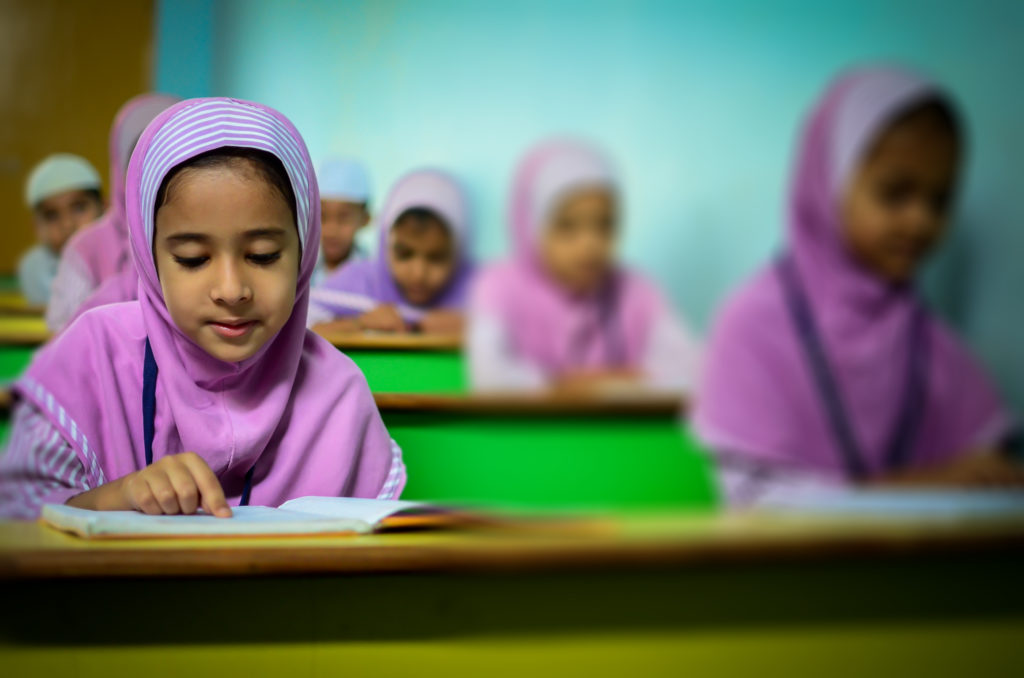 Girls in hijabs in a school