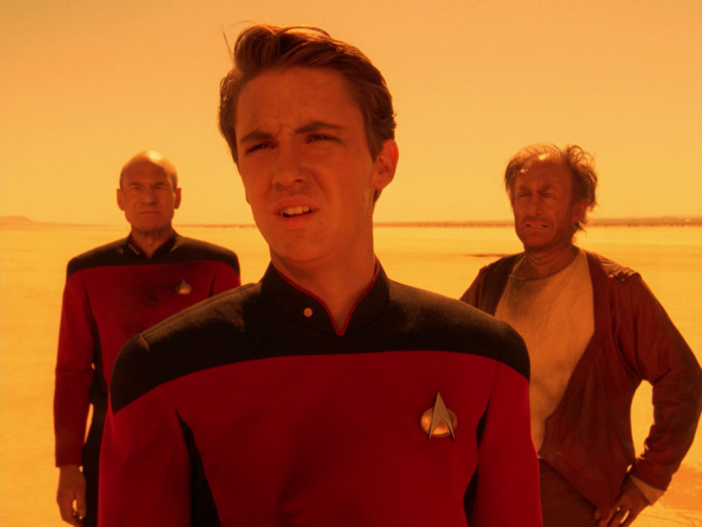 Wesley and Picard in the desert in "Final Mission"