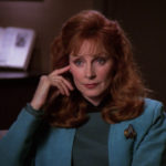 Crusher listening to Picard in "The Perfect Mate"