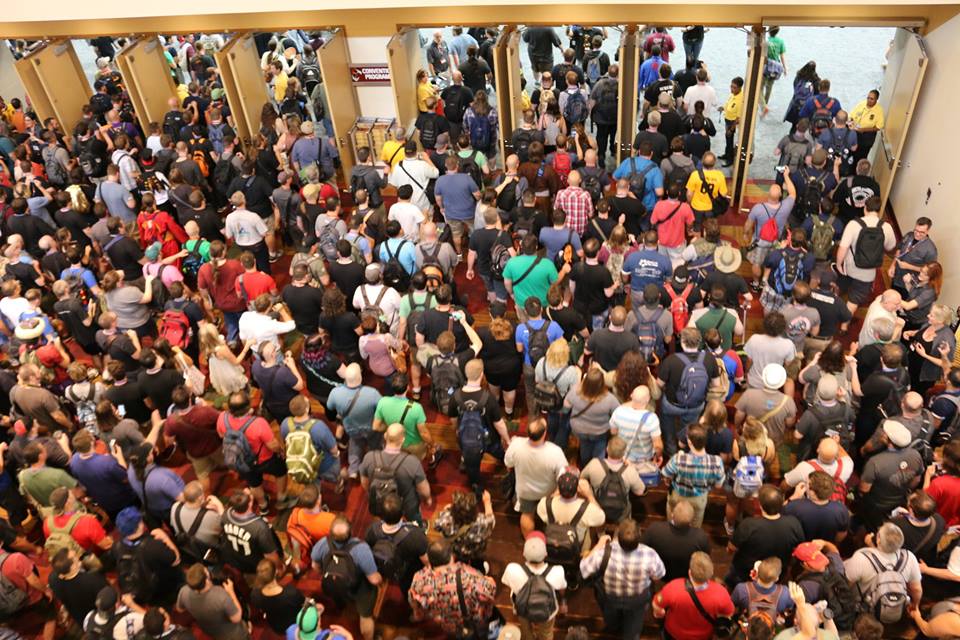 The crowd waiting to get into GenCon