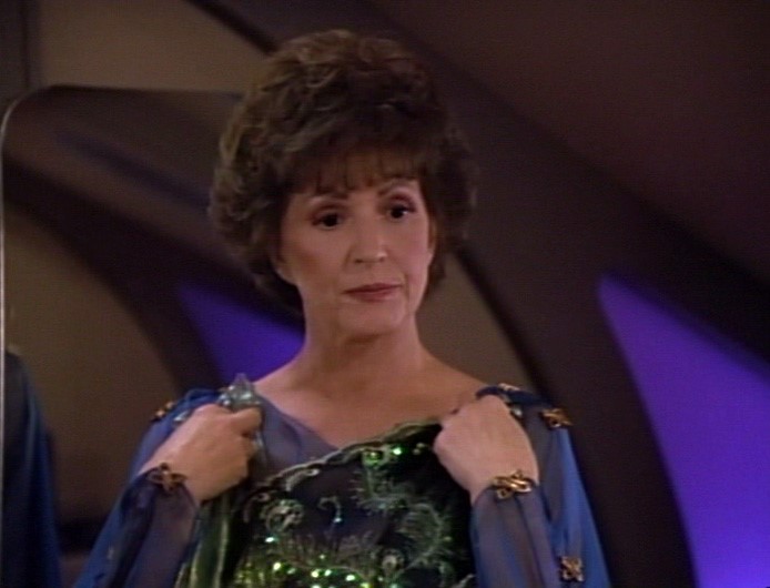 Lwaxana in green sparkly dress