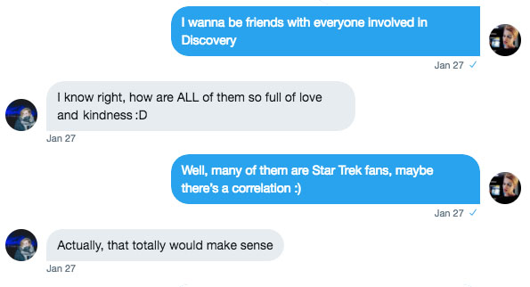 Twitter conversation about love of Discovery
