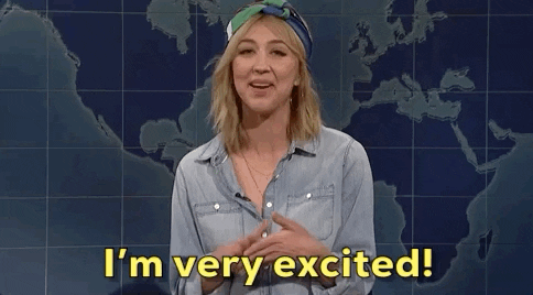 Gif of woman saying "I'm very excited"