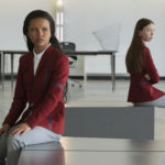 Two girls in futuristic school uniforms
