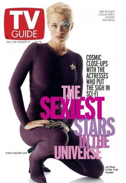 TV guide cover of Jeri Ryan and headline "The Sexiest Stars in the Universe: Cosmic Close-Ups with the Actresses who put the Sigh in Sci-Fi""