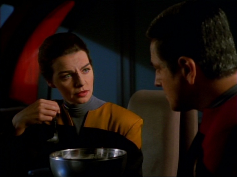 Seska eats soup with Chakotay in "State of Flux"