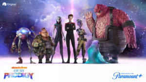 The Star Trek prodigy crew: Jankom Pog, Gwyn, Hologram Janeway, Dal, Murf and Rok