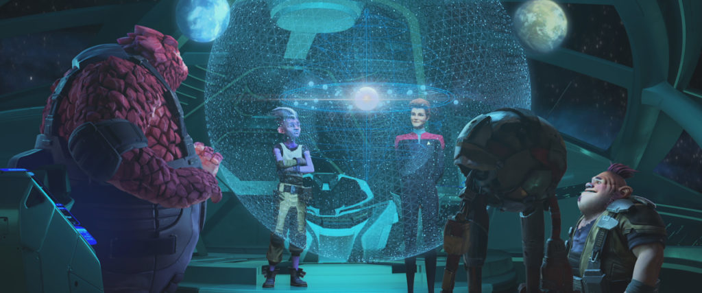 Janeway shows the crew a hologram map indicating a new class M planet to explore