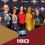 Episode art for 190, showing the panelists at Mission Chicago