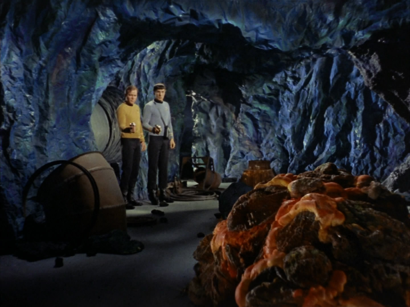 Kirk, Spock and McCoy see the Horta in "Devil in the Dark"