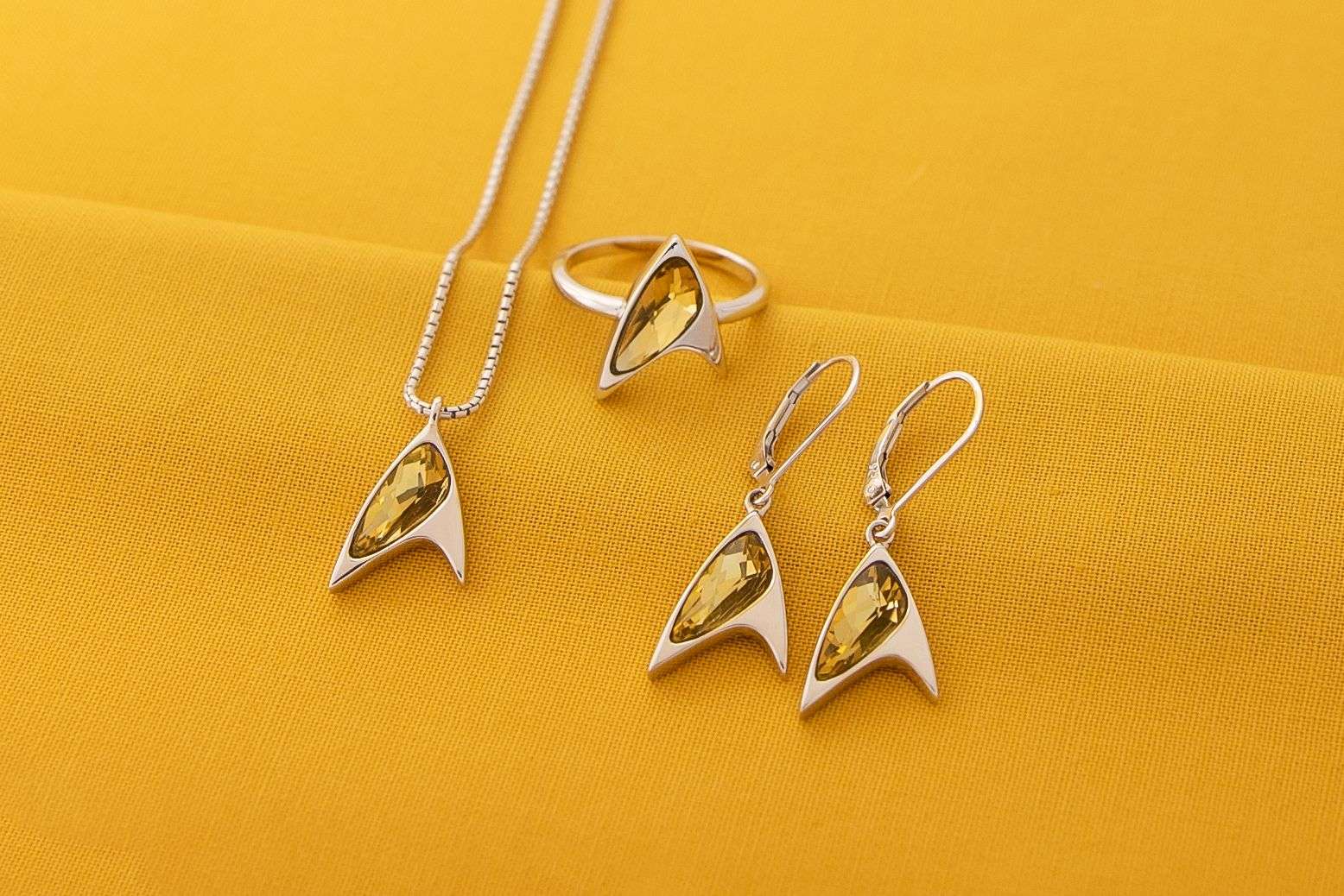 rocklove Star Trek delta shield jewelry - necklace, ring and earrings - command yellow