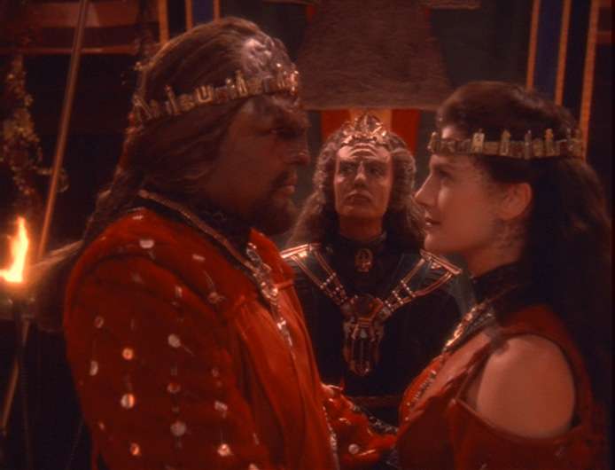 Worf and Jadzia at their wedding, officiated by Sirella
