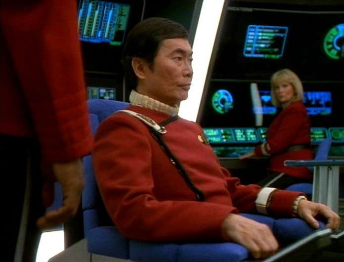 Sulu and Rand on the bridge of the Excelsior during "Flashback"