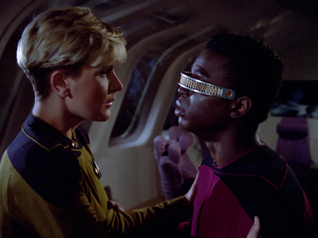 Tasha and Geordi in "The Naked Now"