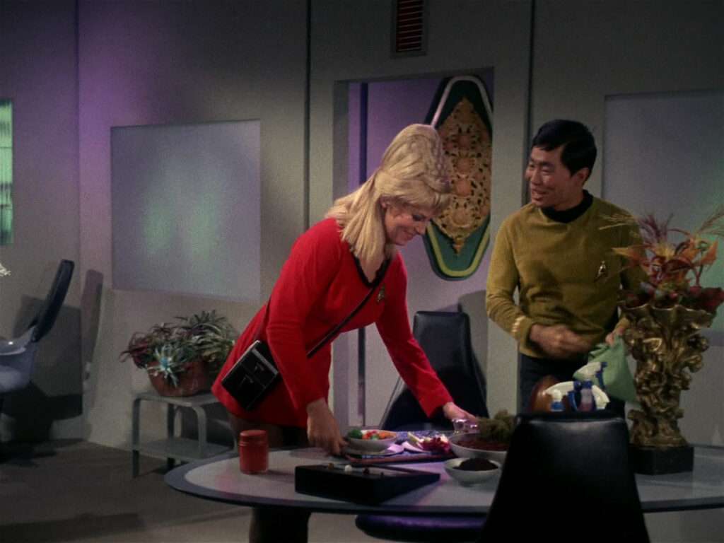 Rand and Sulu talk about plants in "The Man Trap"