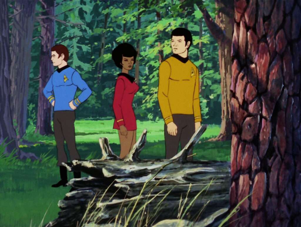McCoy, Uhura and Sulu in "The Practical Joker"