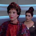 Lwaxana and Deanna in the turbolift in "Haven"