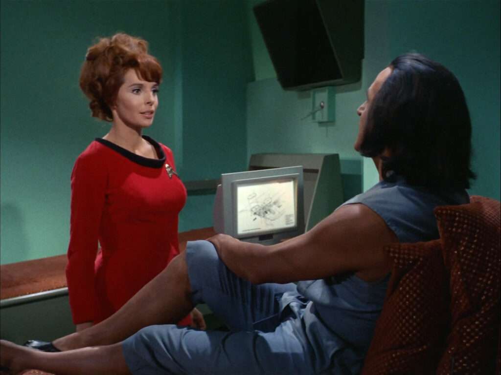 Marla speaks with Khan in Sickbay