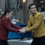 Christina Chong as La’an and Paul Wesley as Kirk in episode 203 “Tomorrow and Tomorrow and Tomorrow” of Star Trek: Strange New Worlds, streaming on Paramount+, 2023. Photo Cr: Michael Gibson/Paramount+