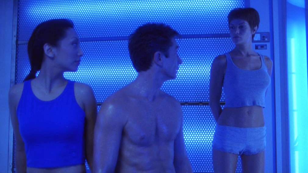 Hoshi, Reed and T'Pol in the decontamination chamber