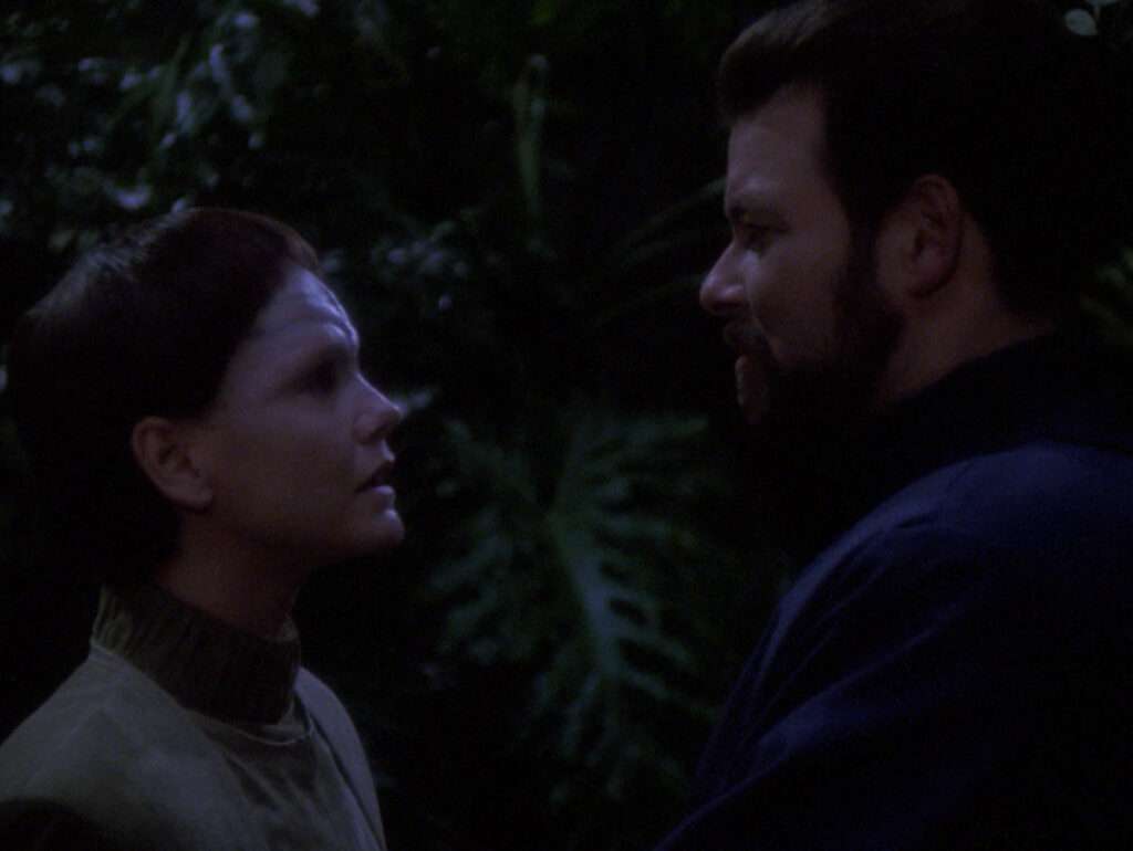Soren and Riker talk at the end of the episode after Soren has been "cured"