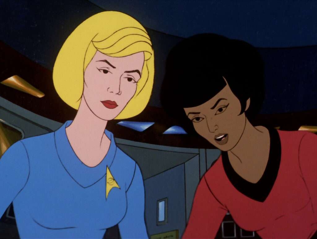 Chapel and Uhura collaborate to find out what's wrong with the men in "The Lorelei Signal"